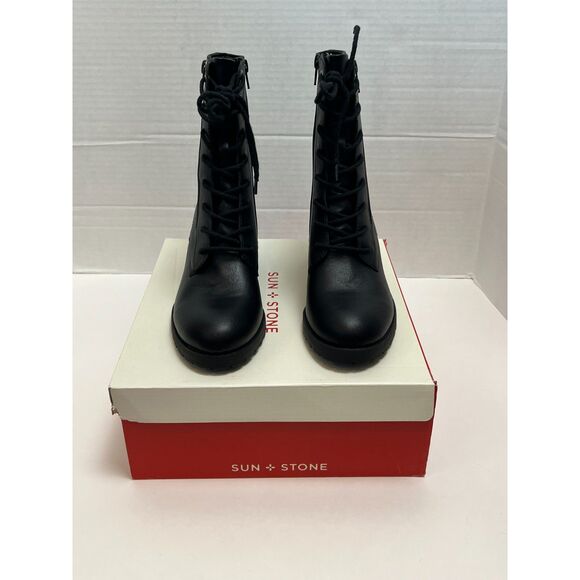 Sun + Stone Women Sheilaa Faux Leather Block Heel Combat & Lace-Up Boots - Picture 9 of 12